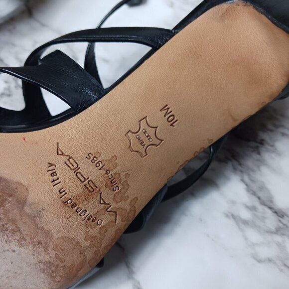 VIA SPIGA Strappy Heels Shoes Buckle Women's Black Leather Size 10 Italy - Picture 8 of 9